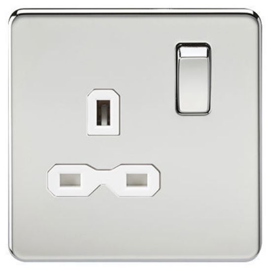 Picture of Screwless 13A 1G DP switched socket - polished chrome with white insert