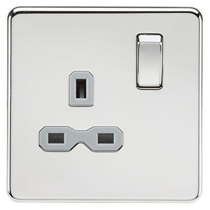 Picture of Screwless 13A 1G DP switched socket - polished chrome with grey insert