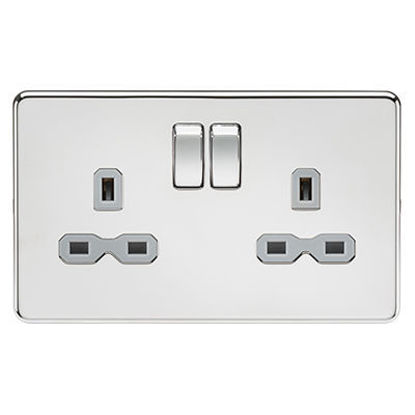 Picture of Screwless 13A 2G DP switched socket - polished chrome with grey insert