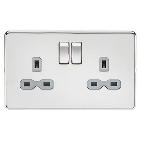 Picture of Screwless 13A 2G DP switched socket - polished chrome with grey insert