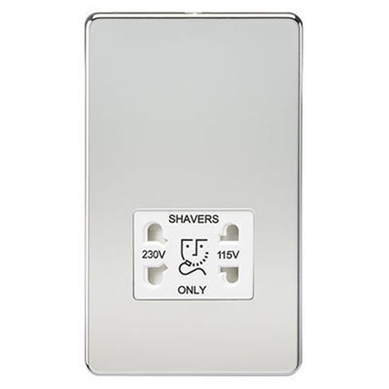 Picture of Screwless 115V/230V Dual Voltage Shaver Socket - Polished Chrome with White Insert