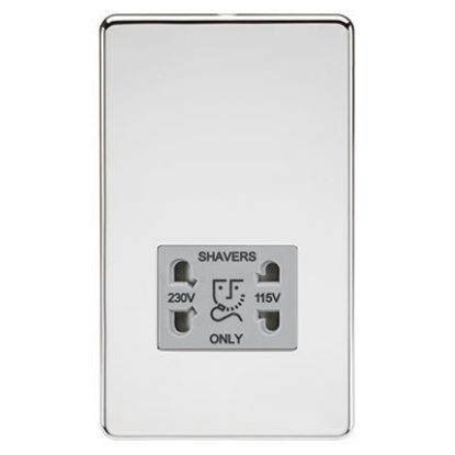 Picture of Screwless 115/230V Dual Voltage Shaver Socket - Polished Chrome with Grey Insert