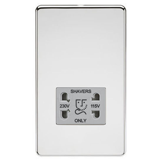 Picture of Screwless 115/230V Dual Voltage Shaver Socket - Polished Chrome with Grey Insert