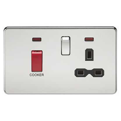 Picture of Screwless 45A DP switch and 13A switched socket with neon - polished chrome with black insert