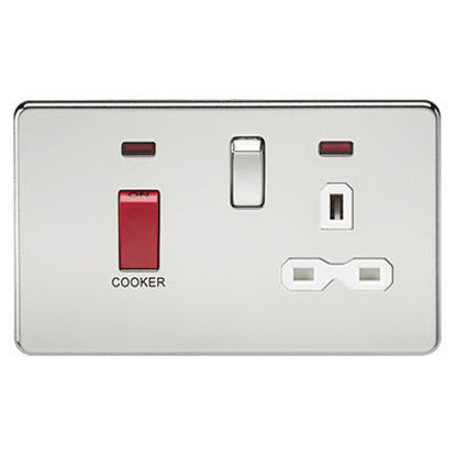 Picture of Screwless 45A DP switch and 13A switched socket with neons - polished chrome with white insert