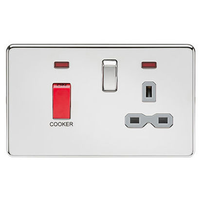 Picture of Screwless 45A DP switch and 13A switched socket with neons - polished chrome with grey insert