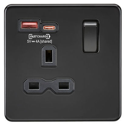 Picture of 13A 1G Switched Socket with dual USB [FASTCHARGE] A+C - Smoked Bronze