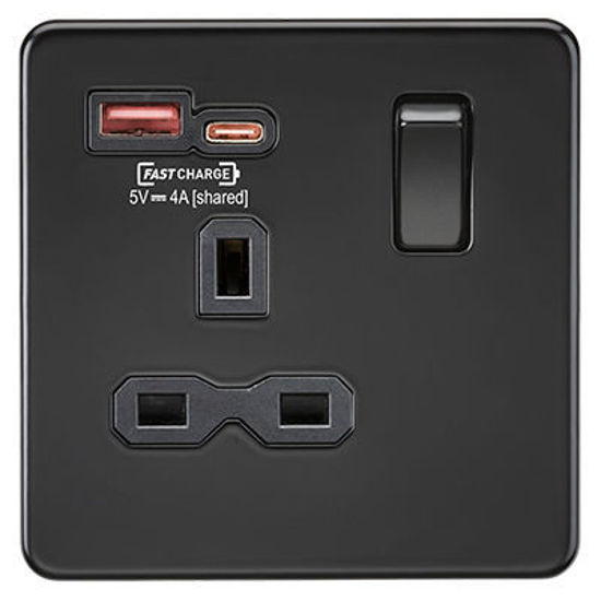 Picture of 13A 1G Switched Socket with dual USB [FASTCHARGE] A+C - Smoked Bronze