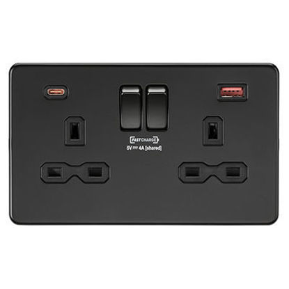 Picture of 13A 2G DP Switched Socket with dual USB [FASTCHARGE] A+C - Matt Black