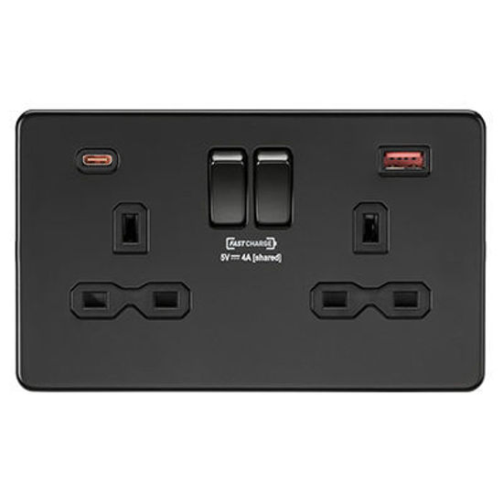 Picture of 13A 2G DP Switched Socket with dual USB [FASTCHARGE] A+C - Matt Black
