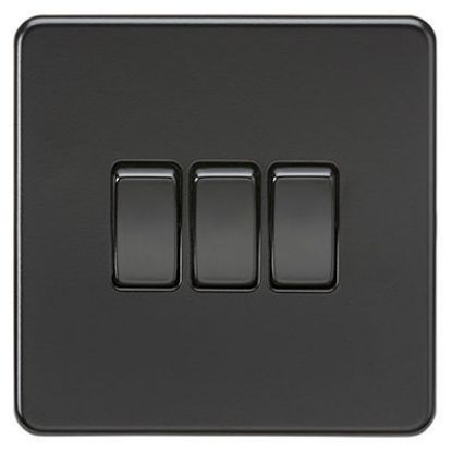 Picture of Screwless 10AX 3G 2-Way Switch - Matt Black with black rockers