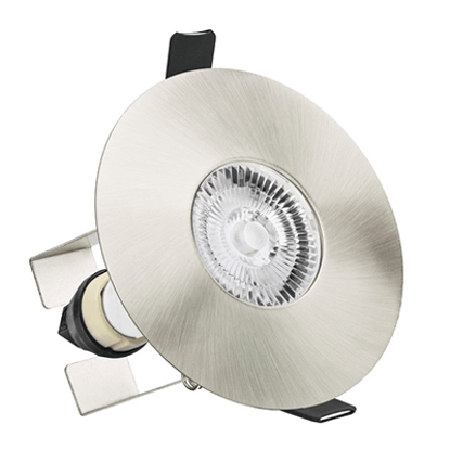 Picture of Evofire Fire Rated Downlight 70-100mm Cutout IP65 Satin Nickel Round + GU10 Holder & Insulation Guard