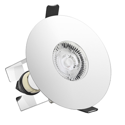 Picture of Evofire Fire Rated Downlight 70-100mm Cutout IP65 Polished Chrome Round + GU10 Holder & Insulation Guard