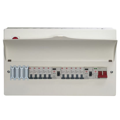 Picture of Wylex WNM1773/1 14 Way High Integrity+Type 2 SPD Flexible Busbar Consumer Unit Loaded with 10 MCB's