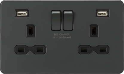 Picture of 13A 2G switched socket with dual USB charger A + A (2.4A) - Anthracite