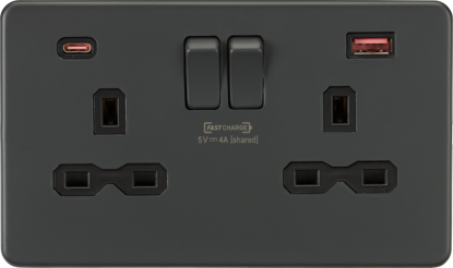 Picture of 13A 2G DP Switched Socket with dual USB [FASTCHARGE] A+C - Anthracite