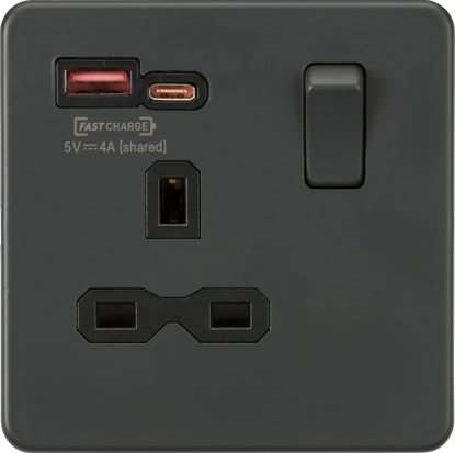 Picture of 13A 1G Switched Socket with dual USB [FASTCHARGE] A+C - Anthracite