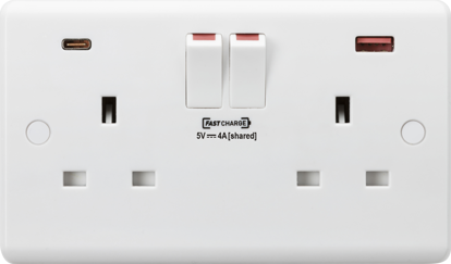 Picture of 13A 2G DP Switched Socket with Dual USB FASTCHARGE ports (A + C)