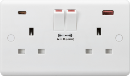 Picture of 13A 2G DP Switched Socket with Dual USB FASTCHARGE ports (A + C)