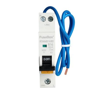 Picture of 16A Mini Single Pole 1 Module B Curve 6kA 30mA Type A RCBO