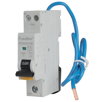 Picture of 32A Mini Single Pole 1 Module B Curve 6kA 30mA Type A RCBO
